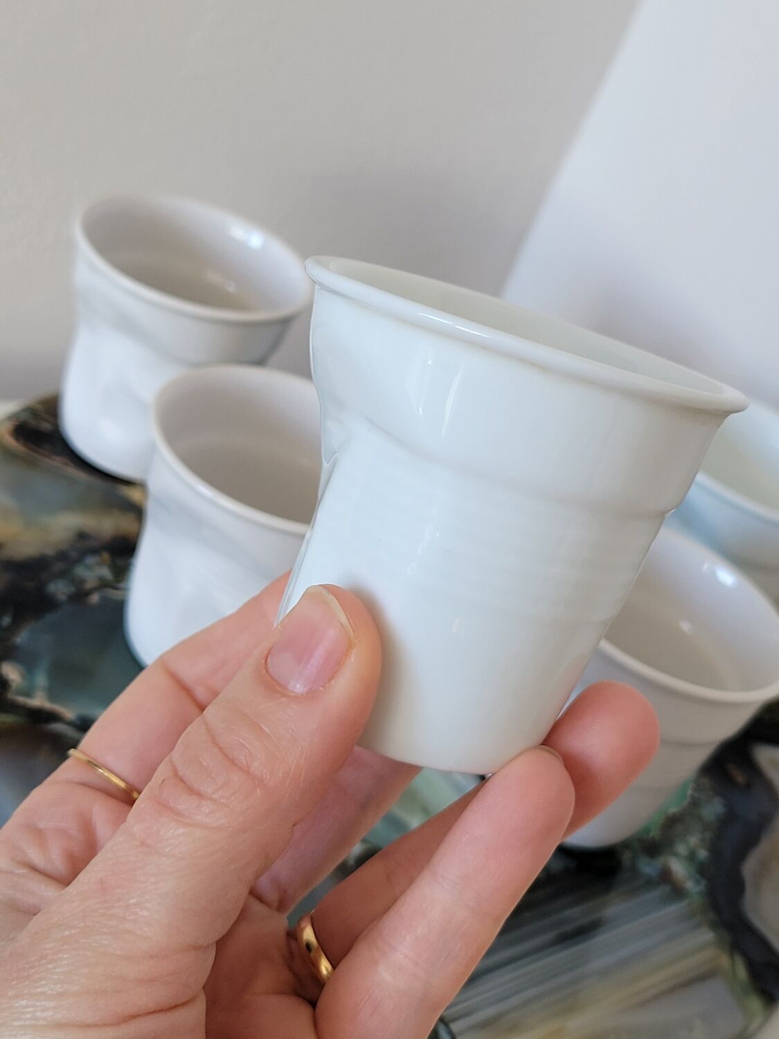 6 design espresso cups crumpled white porcelain Revol
