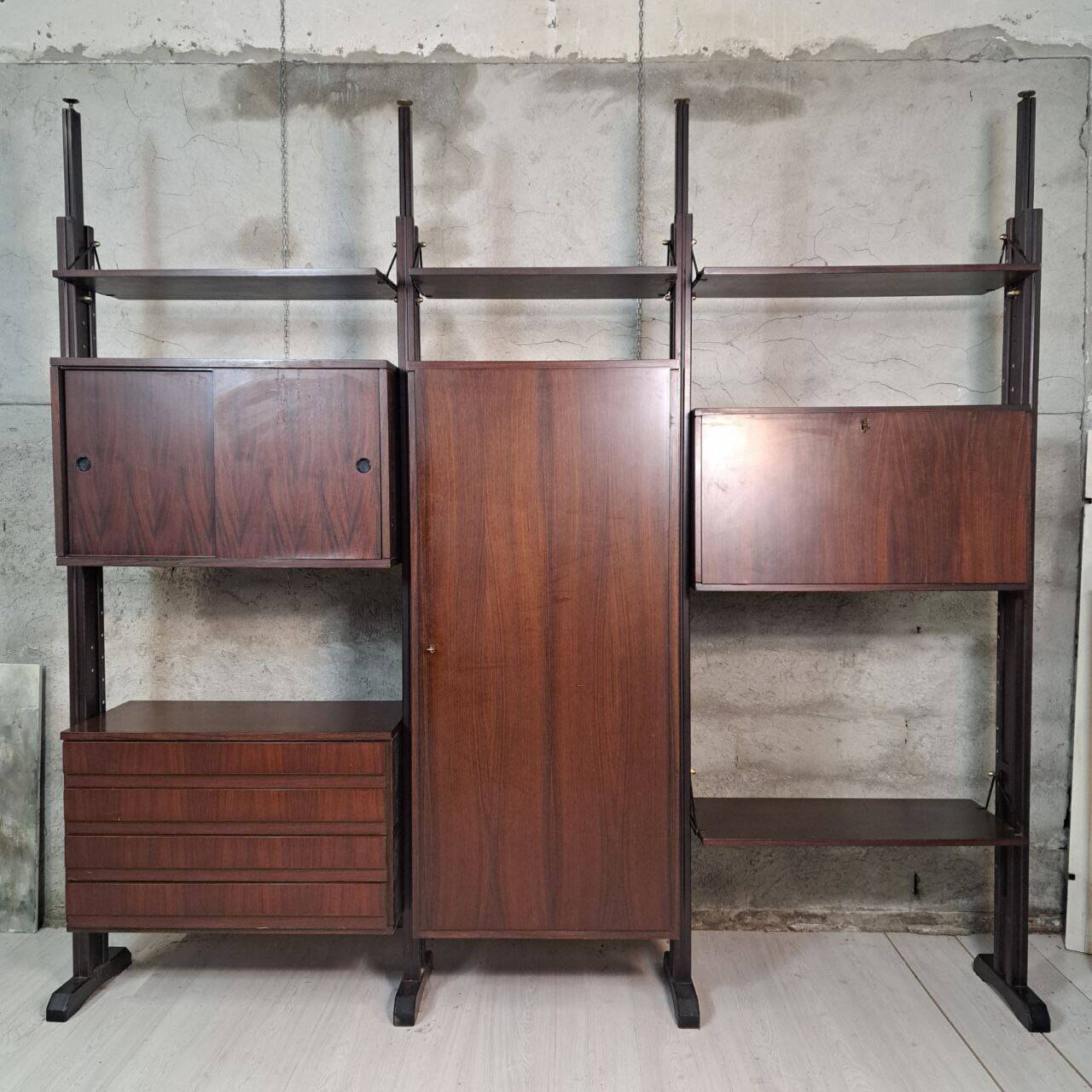 Libreria modulare terra altezza regolabile vintage anni 70, dadi en ottone