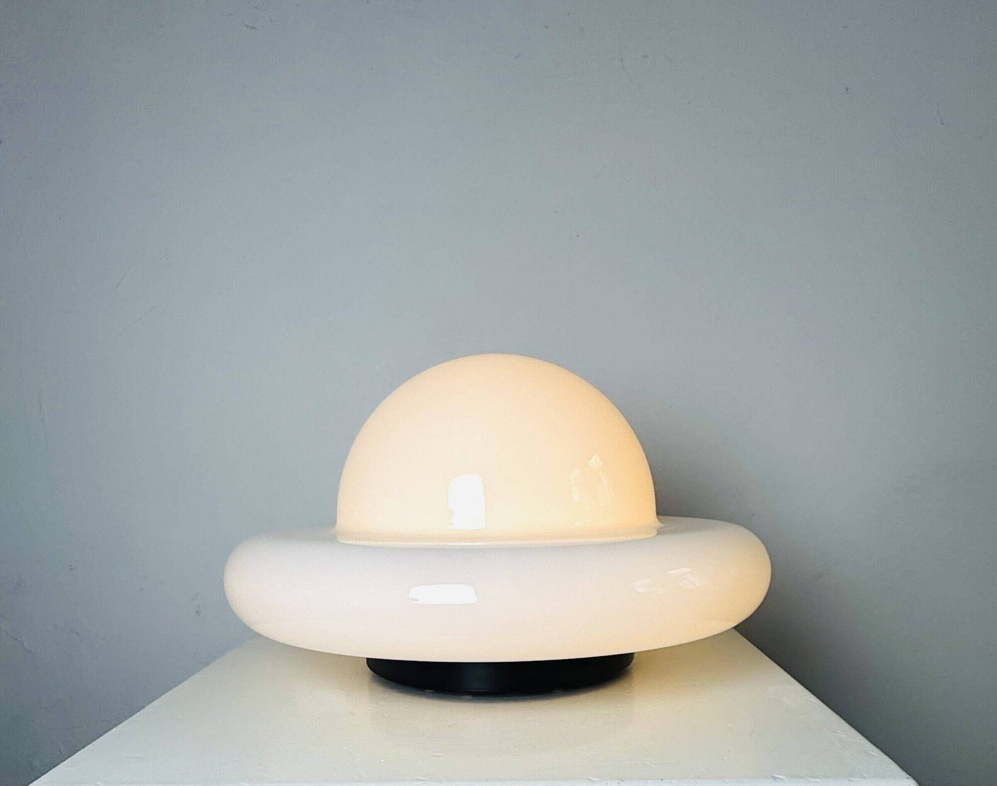 Sculptural Ufo Space Age Table Lamp In Opal Glass, Italy, 1970S