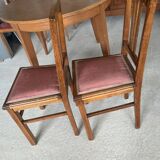 Pair of carved wooden chairs with pink velvet seat ART DECO