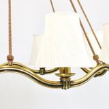 Large Viennese Modernism curved brass wave chandelier by Hugo Gorge, 1940s