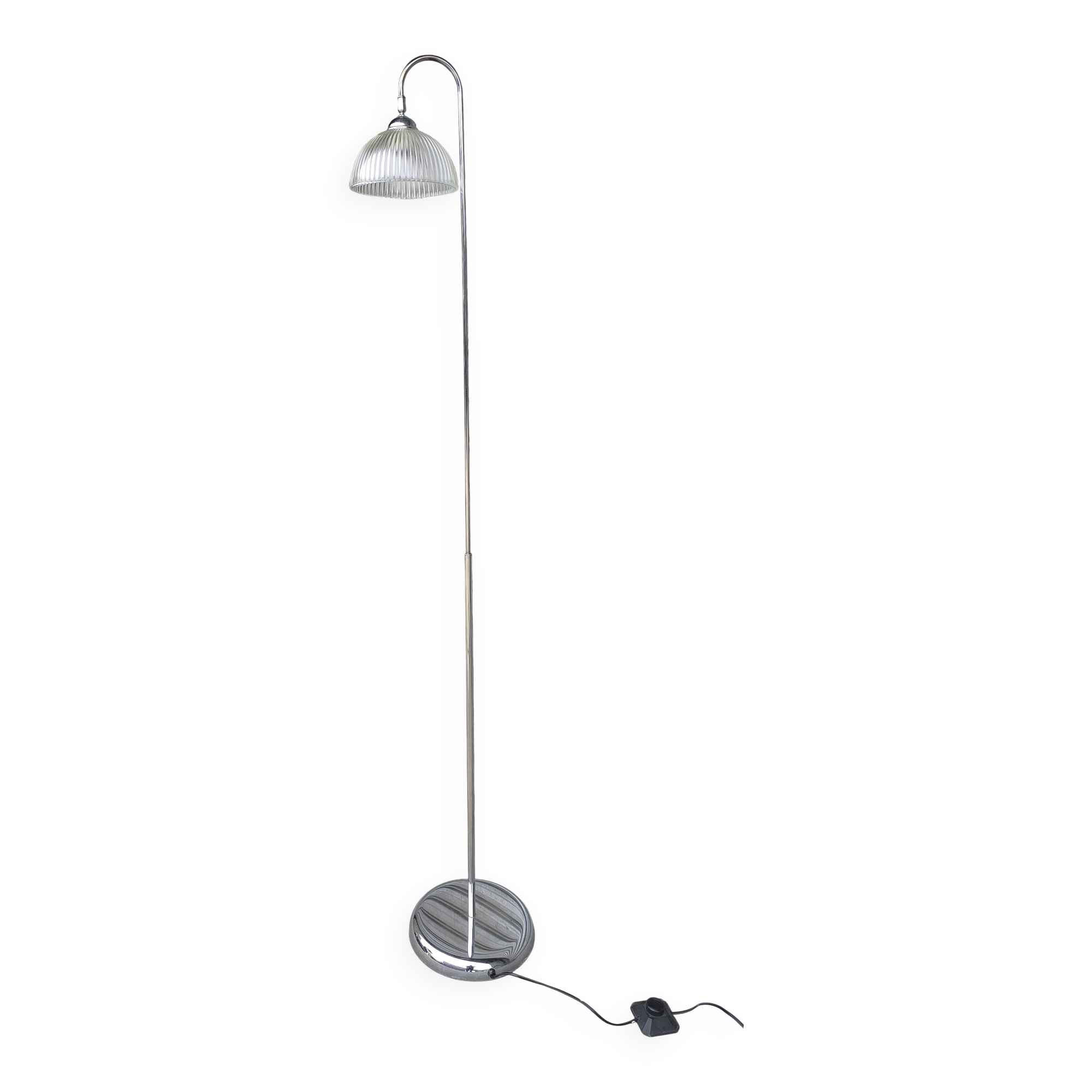 Floor lamp in chromed metal and holophane glass 1970