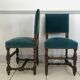 Set of 6 blue velvet chairs in Louis XIII 19th century style