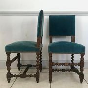 Set of 6 blue velvet chairs in Louis XIII 19th century style