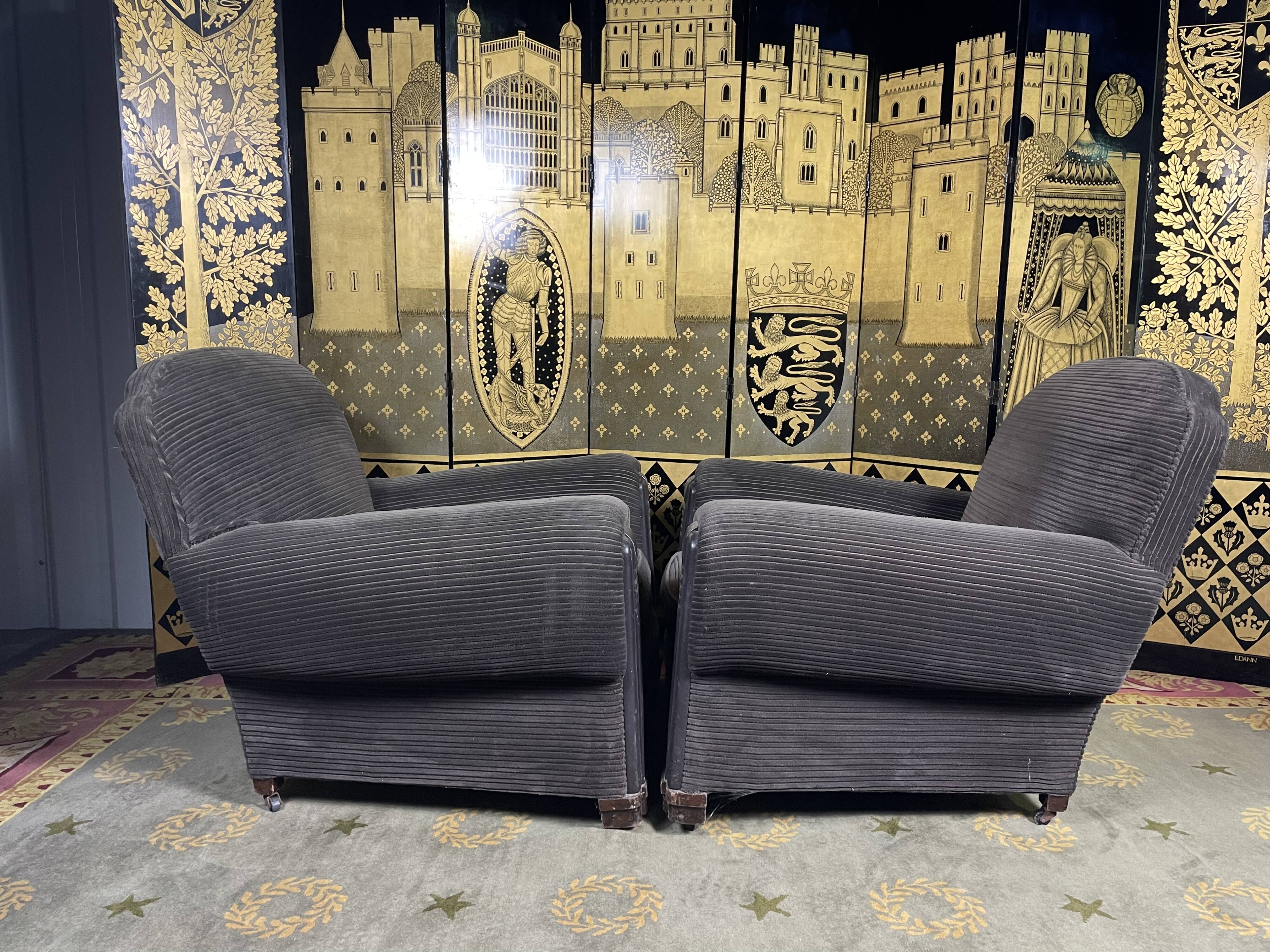 Pair of art deco period club armchairs