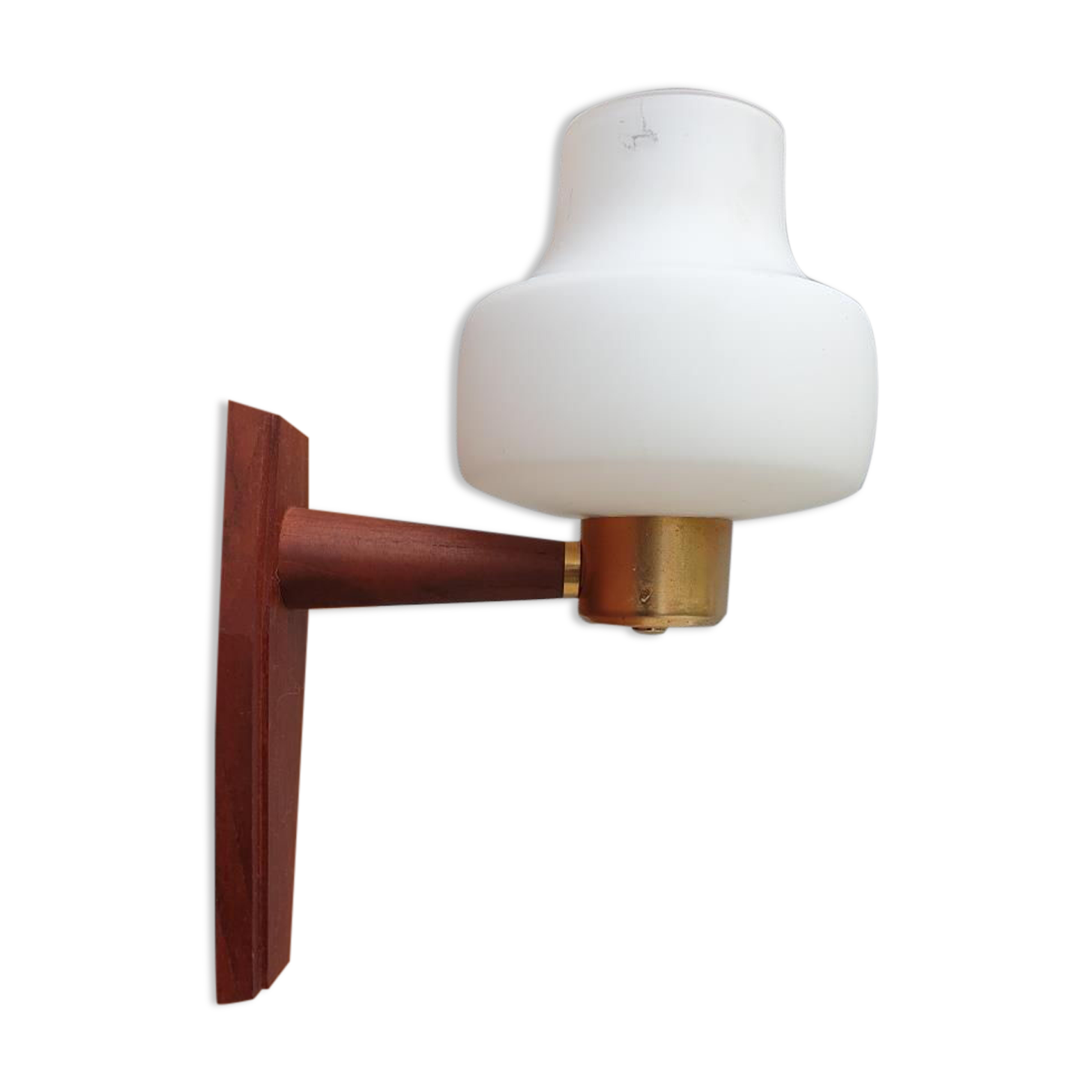 Scandinavian tea towel lamp teak and opaline circa 1960