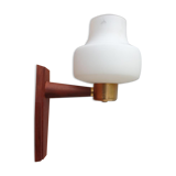 Scandinavian tea towel lamp teak and opaline circa 1960