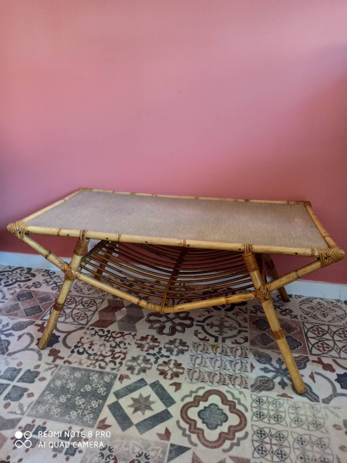 Table basse vintage en rotin