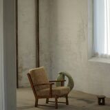 Danish modernist lounge chair in oak and lambswool, Henning Kjærnulf, 1960s