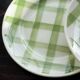 6 vintage earthenware dessert plates, Green Tablecloth pattern - Moulin des Loups