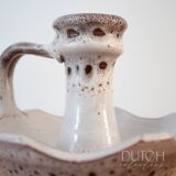 Ceramic Candlestick Holder, Vintage Studio Pottery, White & Brown Speckled