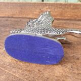 Vintage duck mail holder in silver metal