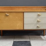 Lowboard, white skai fronts on the drawers 1960s