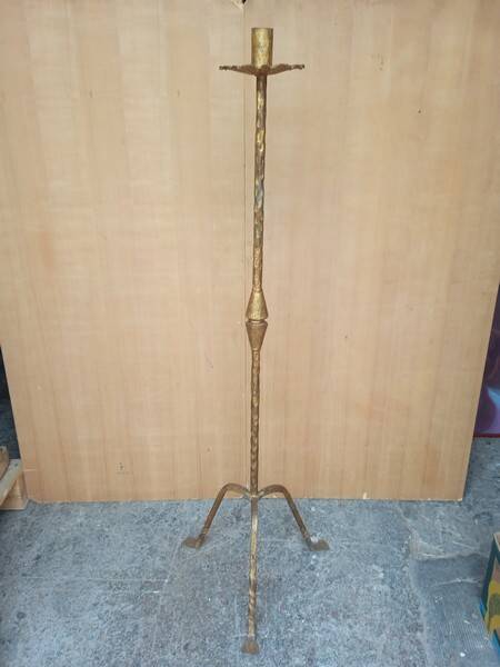 Brutalist gilded wrought iron floor lamp base 1970