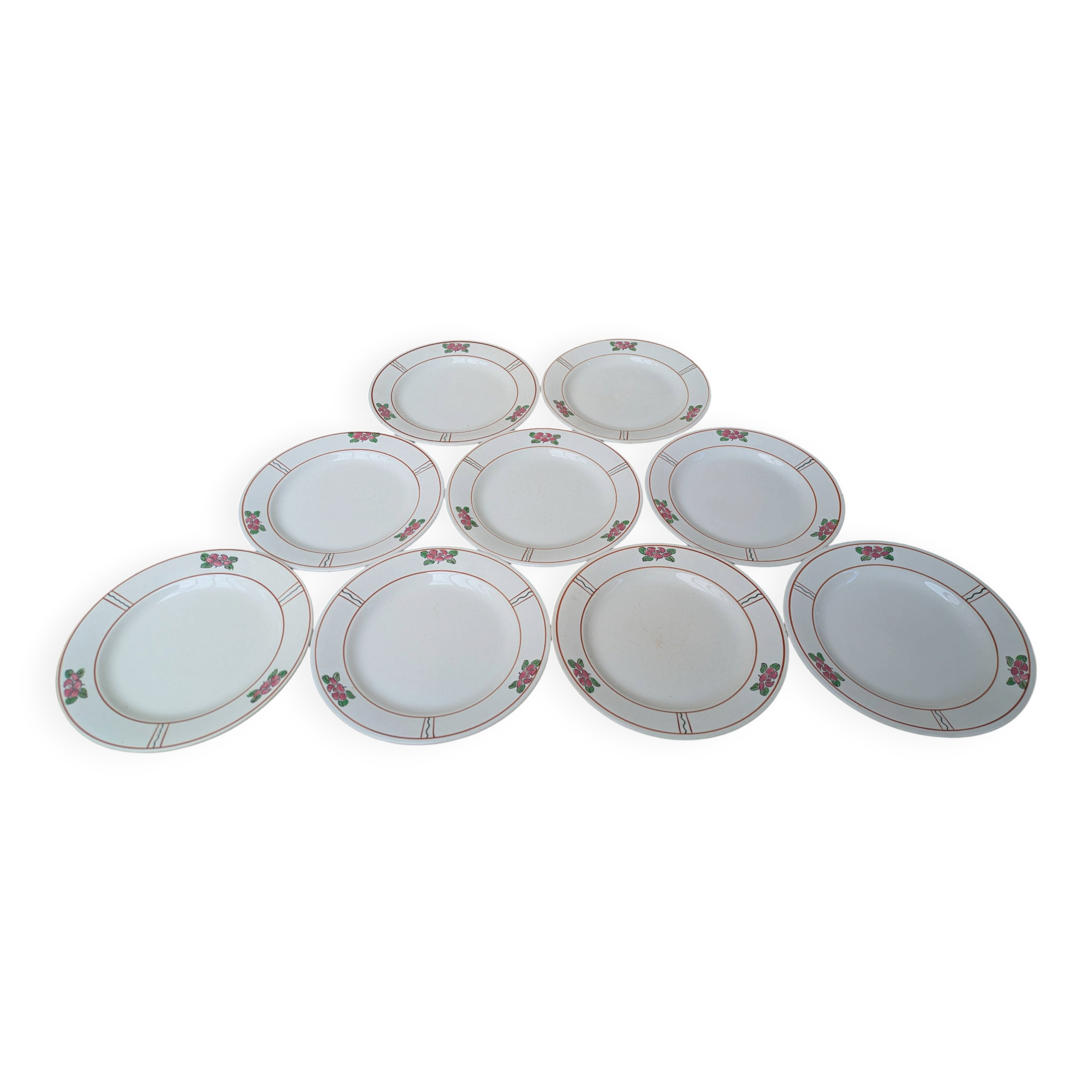 9 old flat plates in Salins ironstone model Nénuphar 24.5cm