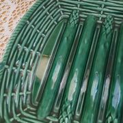 Antique Barbotine dish with asparagus motifs