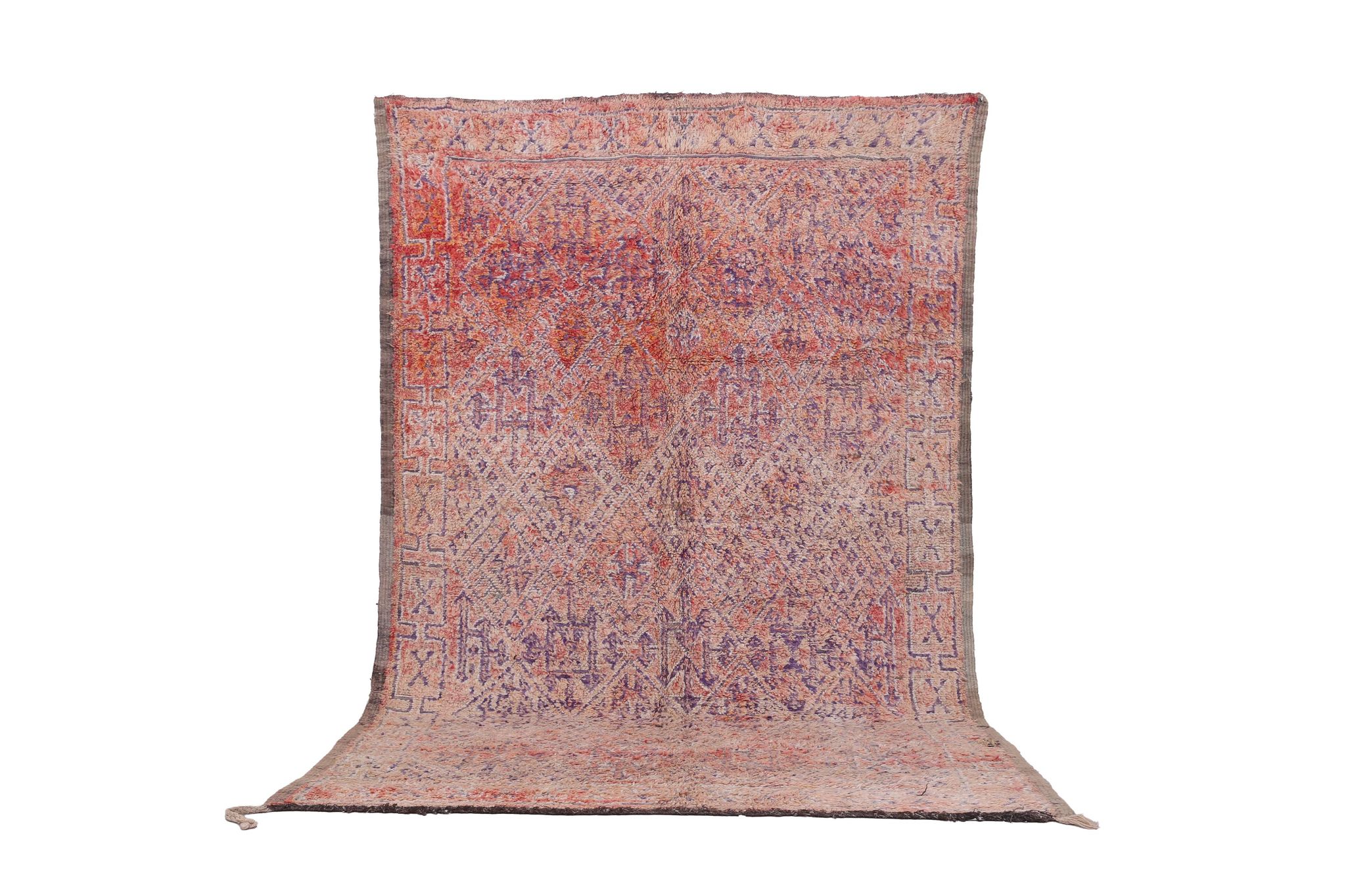Pink Vintage Moroccan Rug 197 x 320 cm, Berber Wool Rug, Handmade Boho Rug