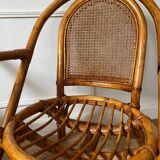 Paire de fauteuils en rotin et cannage vintage