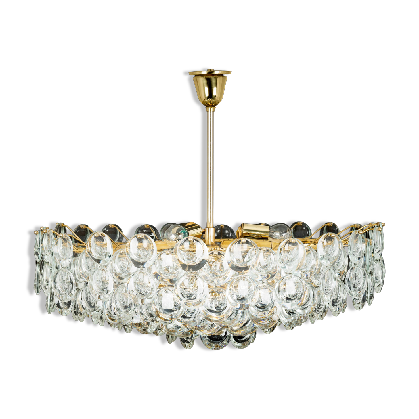 Large chandelier in gilded brass and crystal, Sciolari design by Palwa, Germany, 1970s.