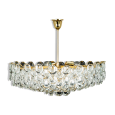 Large chandelier in gilded brass and crystal, Sciolari design by Palwa, Germany, 1970s.