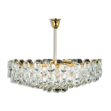 Grand lustre en laiton doré et cristal, design Sciolari par Palwa, Allemagne, années 1970