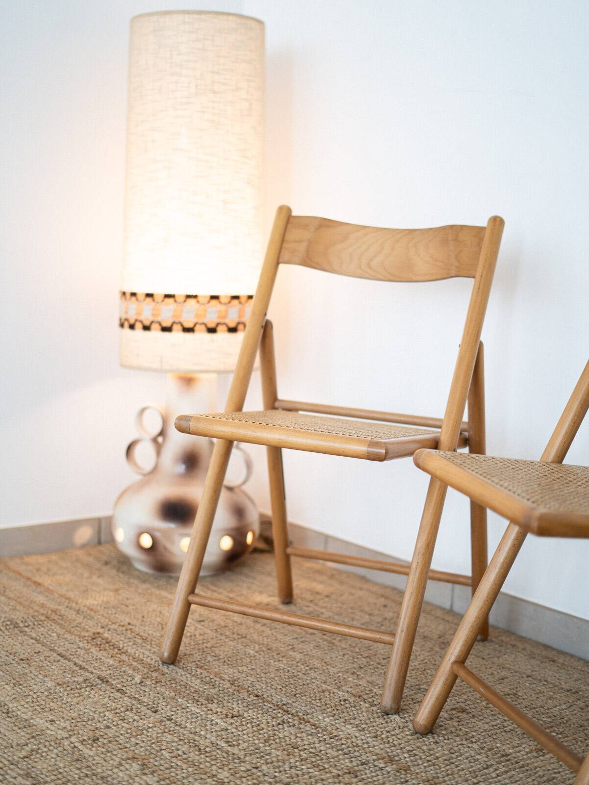 Pair of cane and beech chairs
