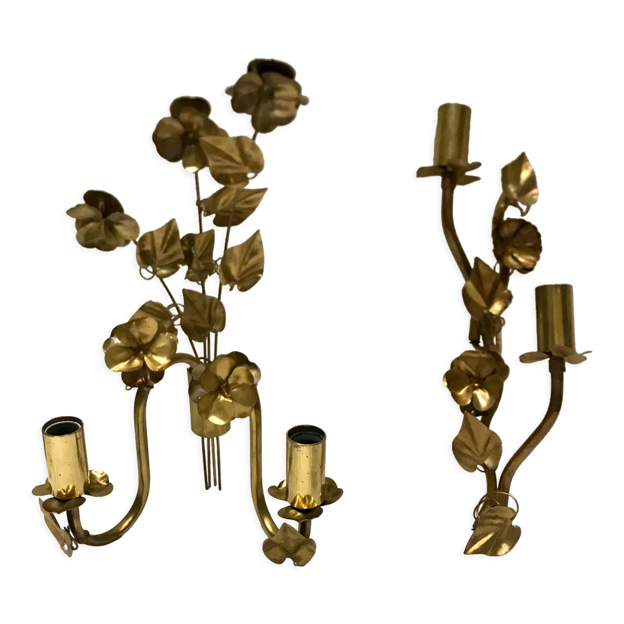 Paire d’appliques fleurs et feuilles laiton