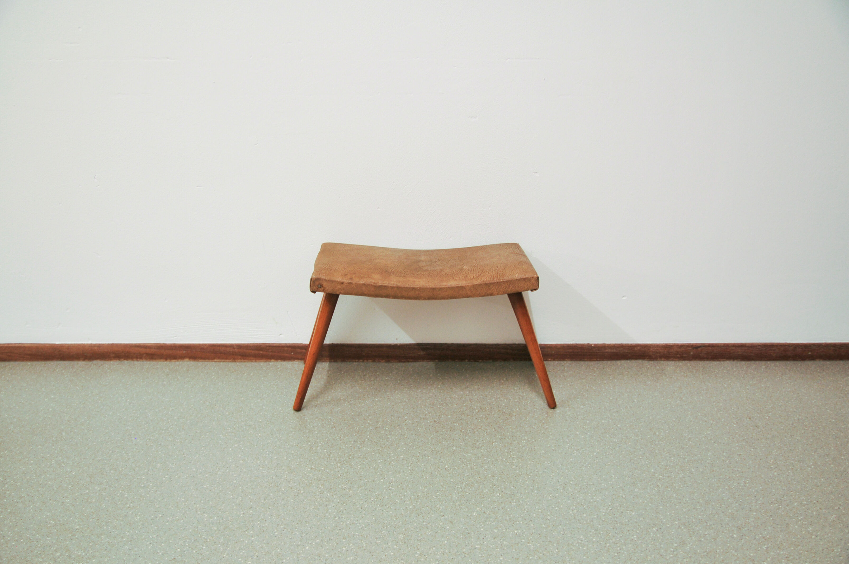 Vintage footstool brown skai leather