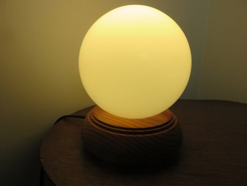 Scandinavian lamp in wood and white opaline ball 70s