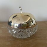 Apple-shaped sugar bowl in chiseled glass and gold metal