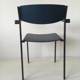 4 fauteuils empilables minimalistes en métal bleu et contreplaqué par Gijs van der Sluis