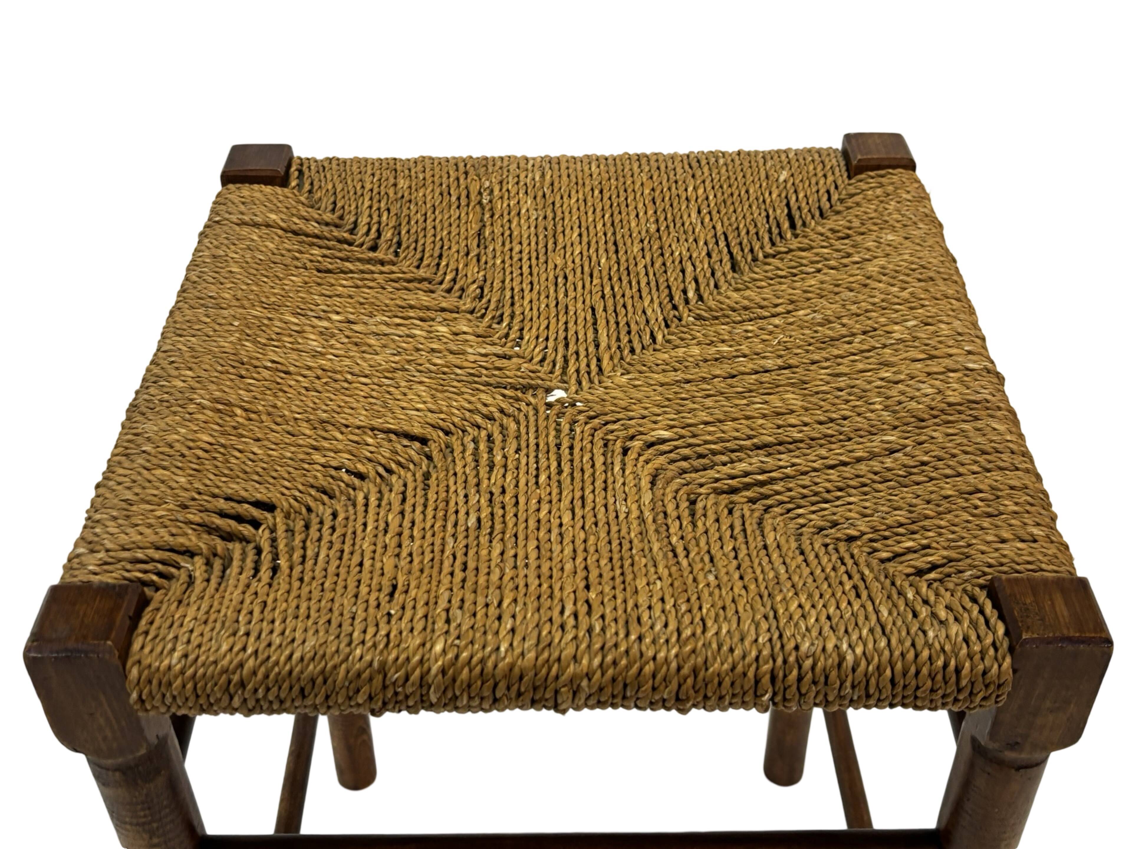 Vintage Wooden Stool With Rope Seat 60s Minimalist