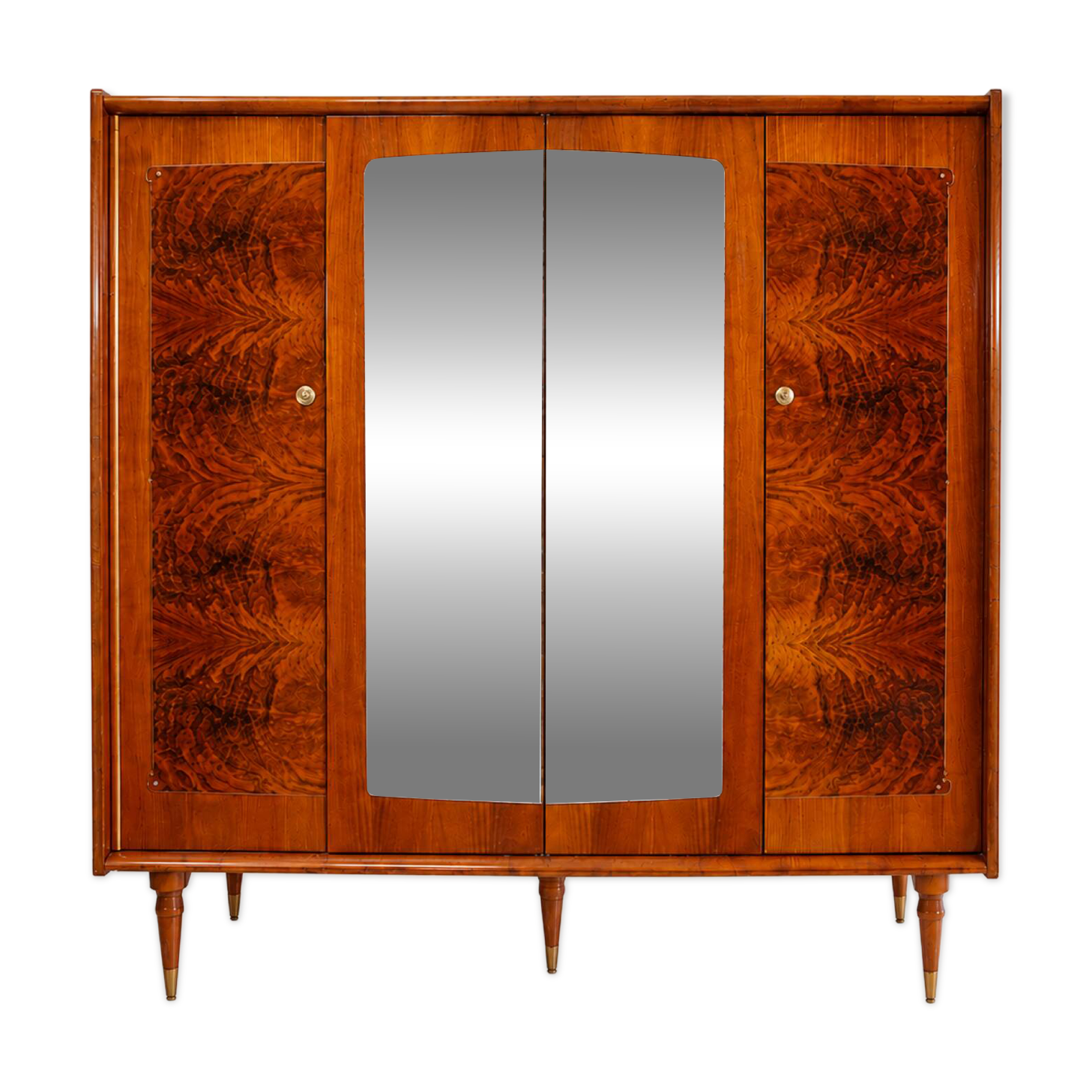 Large Art Deco wardrobe in wood veneer and mirrors, 1930s.