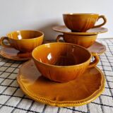 Set of 4 caramel enamel cups and bowls