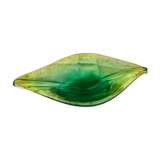 Coupe à fruits en verre en forme de feuille végétal jaune vert vintage