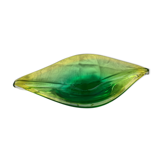 Glass fruit cup in the shape of a vintage yellow green vegetable leaf