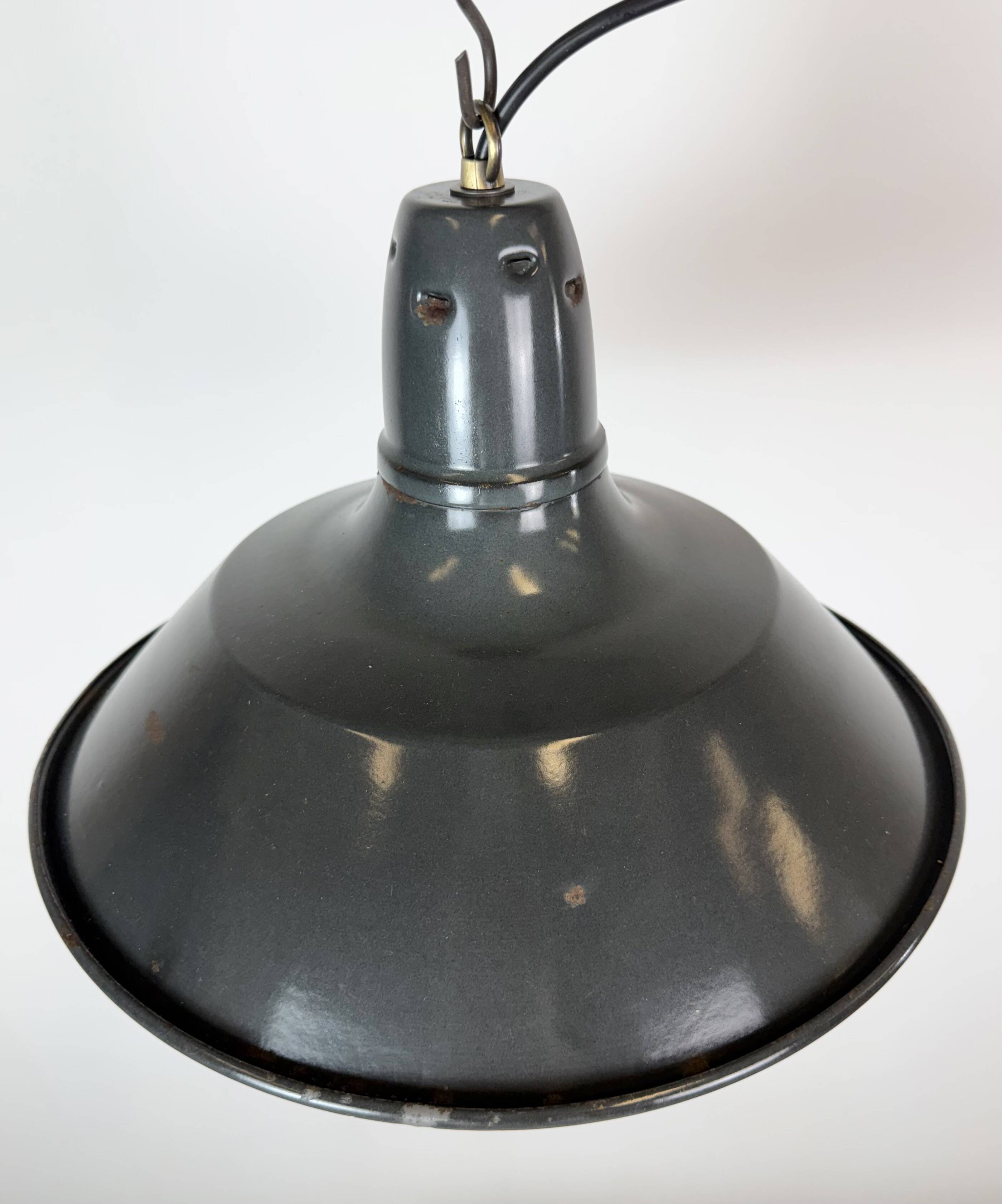 Industrial French Black Enamel Factory Pendant Lamp, 1960s