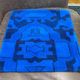 Vintage Turkish Rug Cushion, Handmade Electric Blue Geometric Wool Pillow