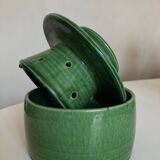 Glazed green earthenware butter dish Foucart Jourdan 1960