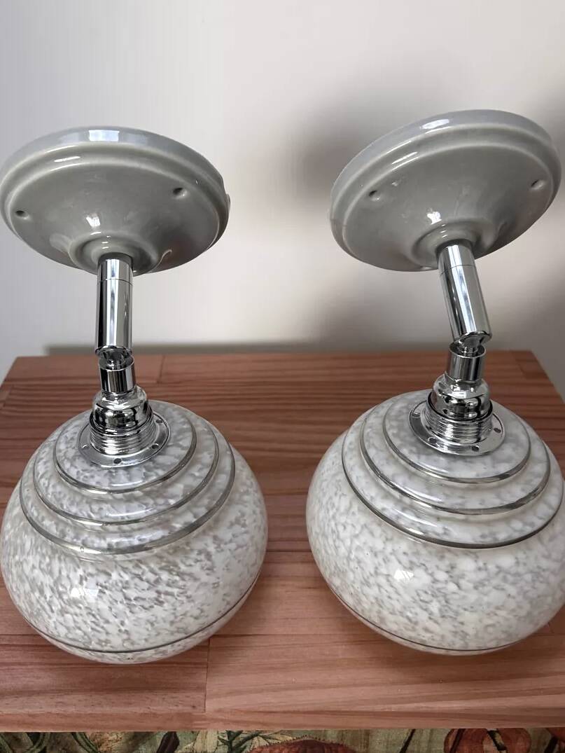 Pair of ceramic and glass wall sconces