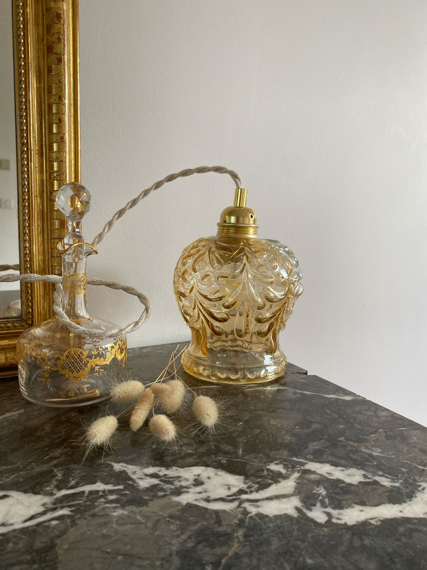 Vintage amber glass globe lamp