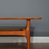 Midcentury two tier teak surfboard coffee table