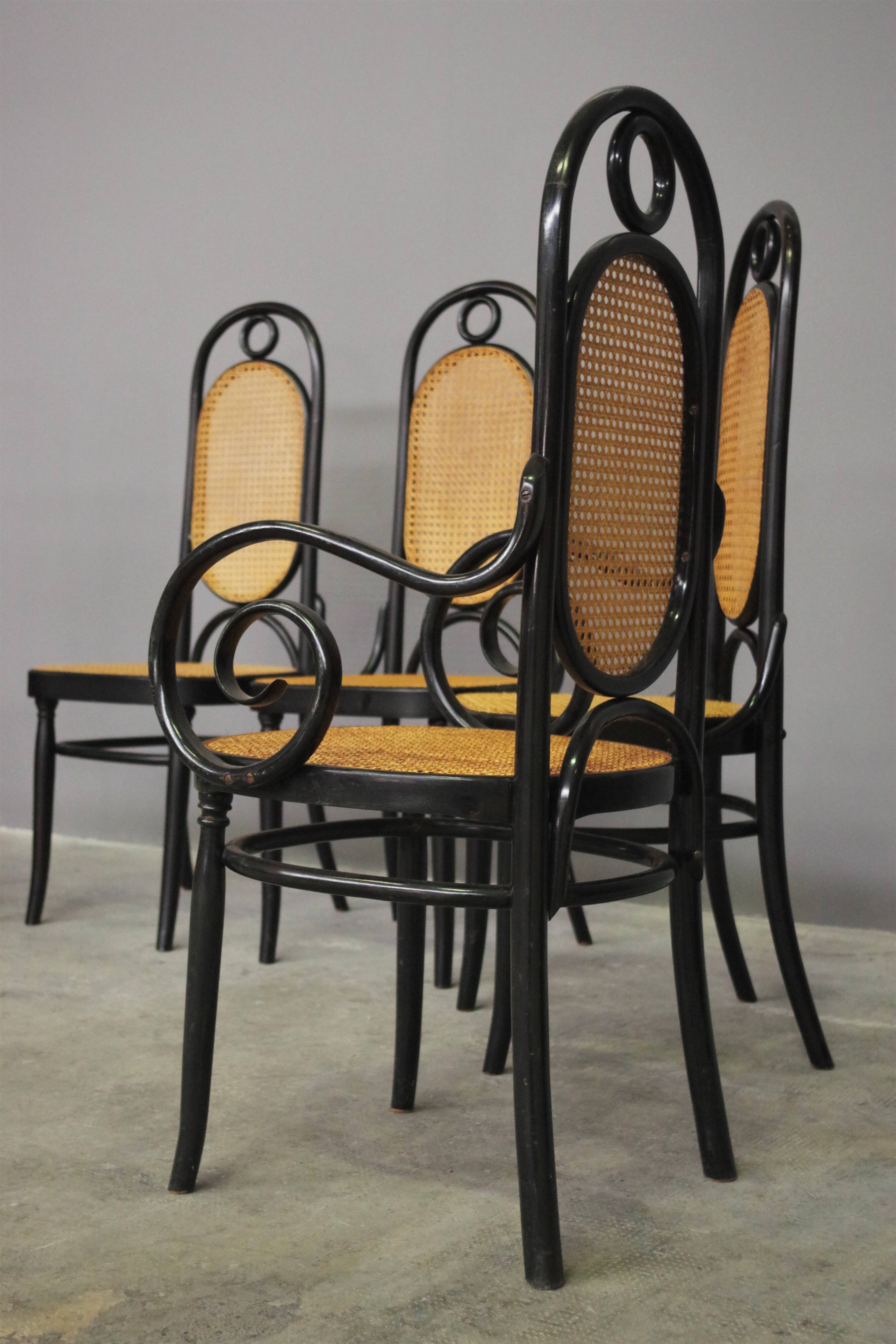 Chairs in curved beech and vienna straw, 1980s, set of 4