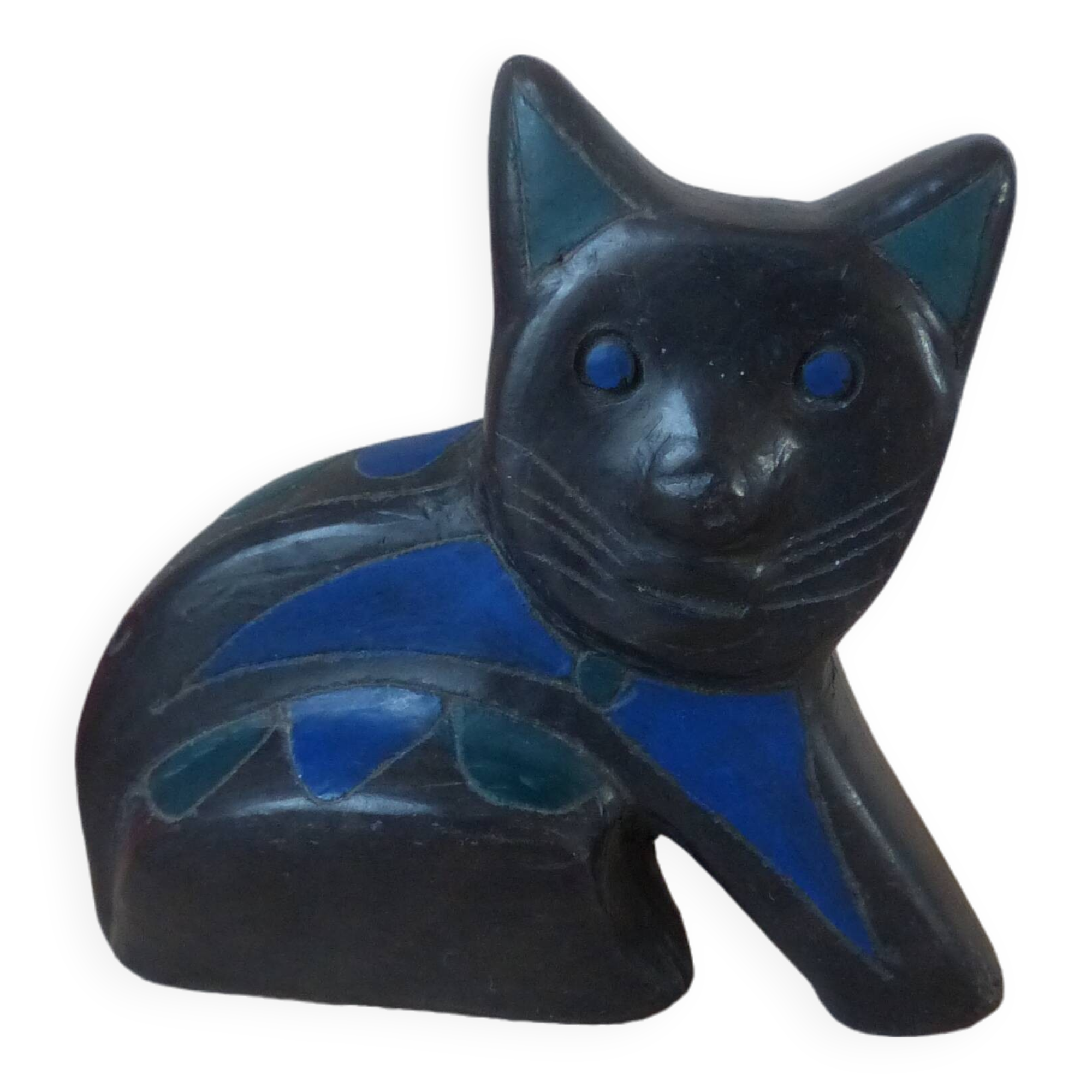 Mexican vintage black clay pottery cat sculpture figurine