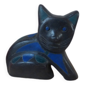 Mexican vintage black clay pottery cat sculpture figurine