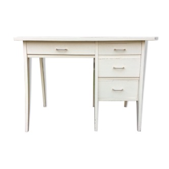 Bureau vintage à pieds compas laqué blanc