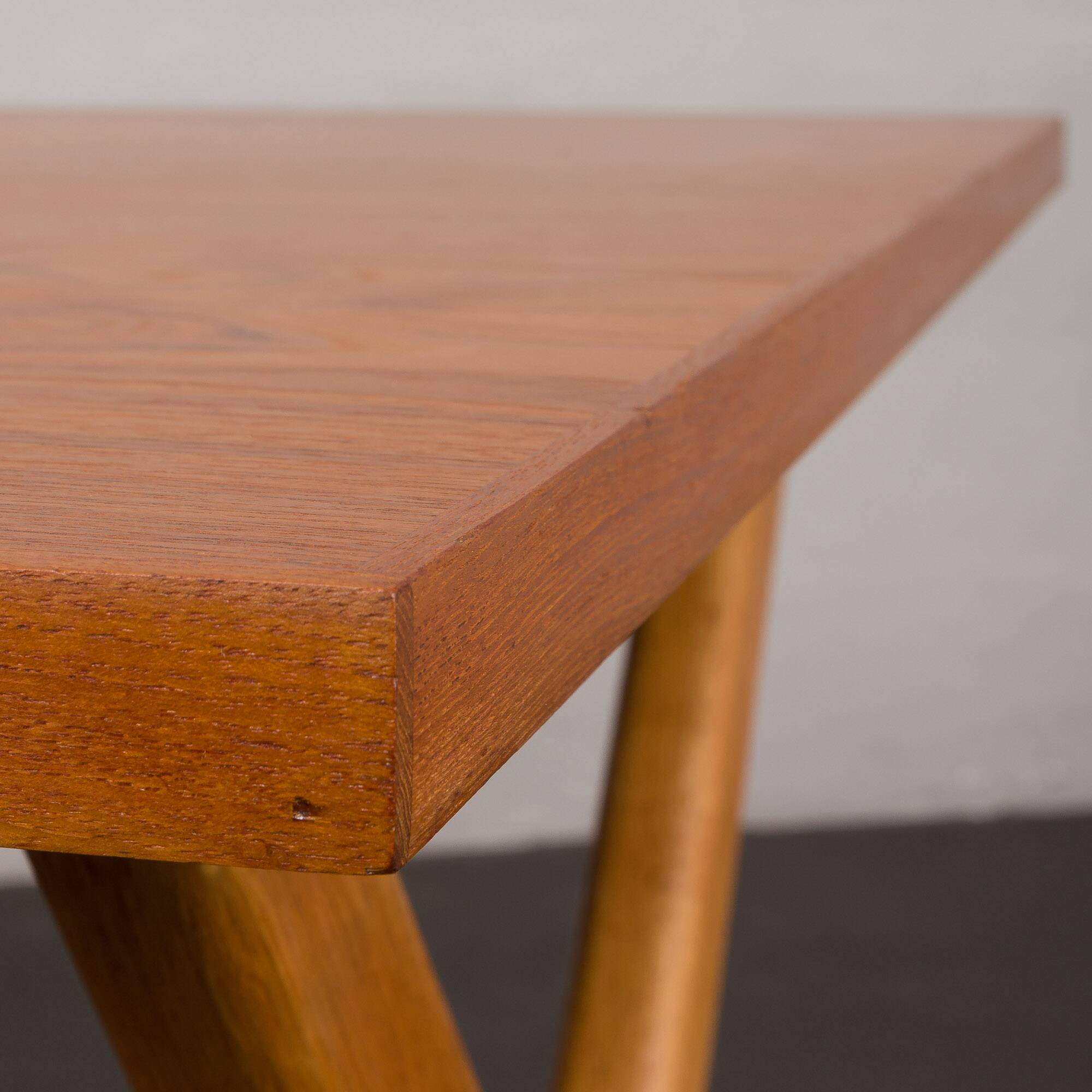 Teak and oak double-sided desk with X-shaped legs
