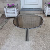 Round coffee table chrome and smoked glass 1970