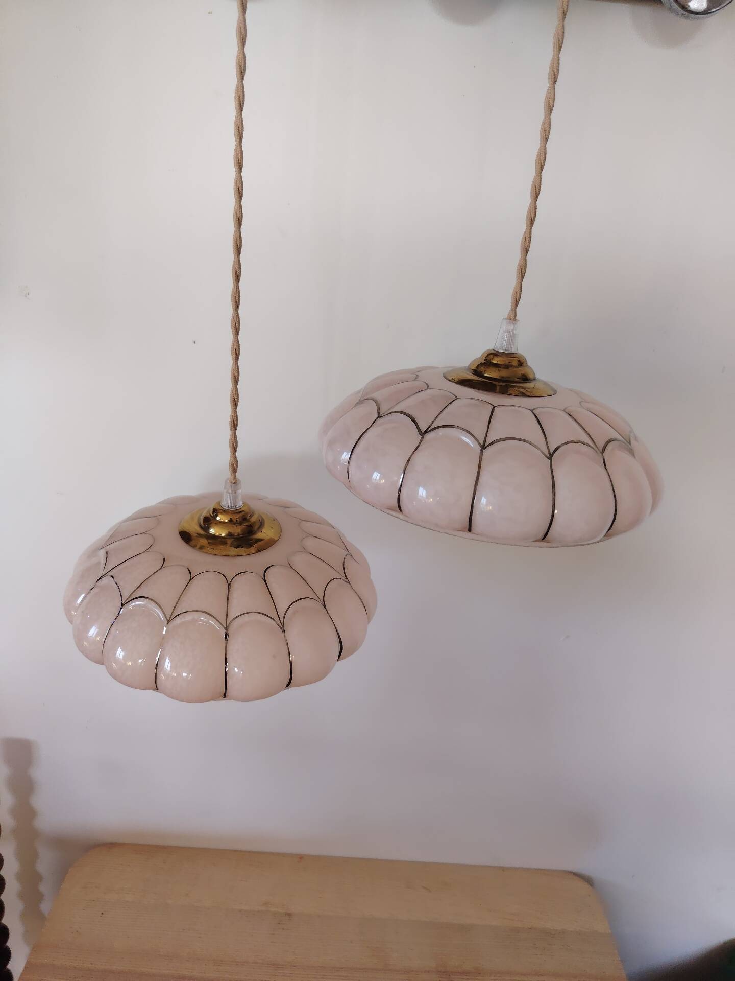 Art Deco pink glass suspensions from Clichy