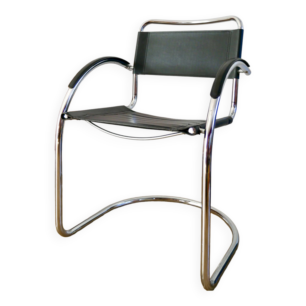 tubular armchair with chrome legs and split leather seat from the